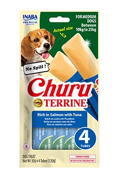 Churu Dog Terrine losos s tuňákem plemena M 4x30g
