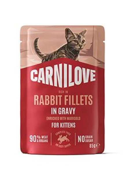 Carnilove Cat Pouch Gravy Rabbit+Marigold Kittens 85g