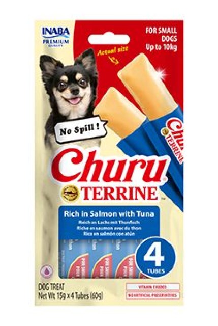 Churu Dog Terrine losos s tuňákem plemena S 4x15g