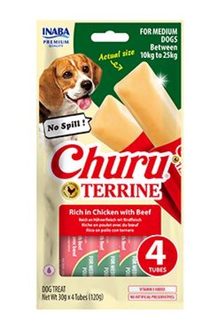 Churu Dog Terrine kuřecí s hovězím plemena M 4x30g