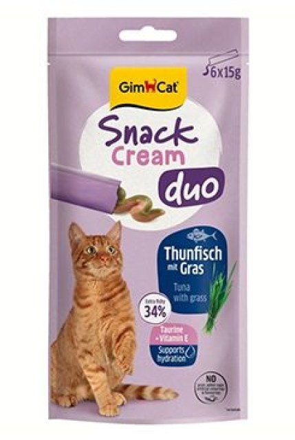 GimCat Snack Cream Duo tuňák&tráva 6x15g