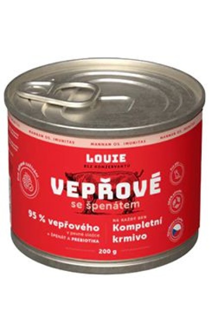 Louie Dog konz. Vepřové se špenátem a prebiotiky 200g