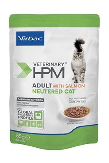 VET HPM Cat Adult Neutered Salm.chunks in gravy 12x85g