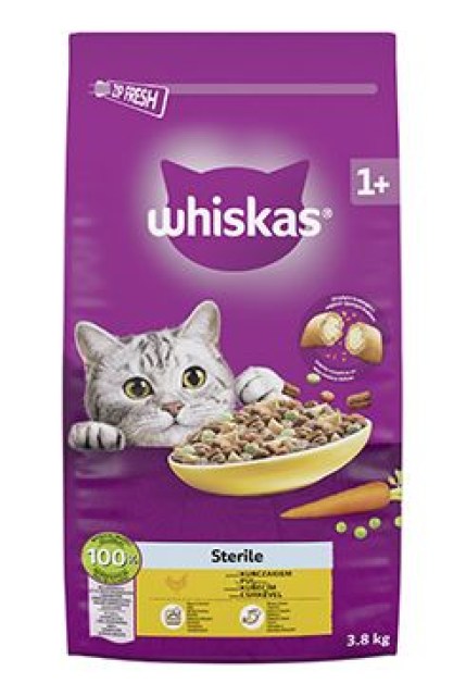Whiskas Dry Sterile s kuřecím masem 3,8kg