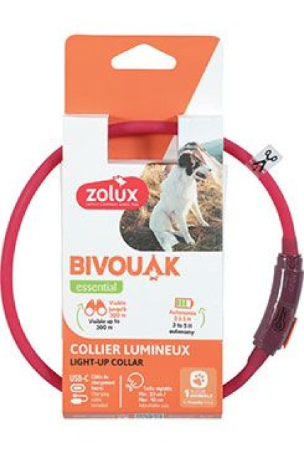Obojek LED malý BIVOUAK 20-40cm USB červená Zolux