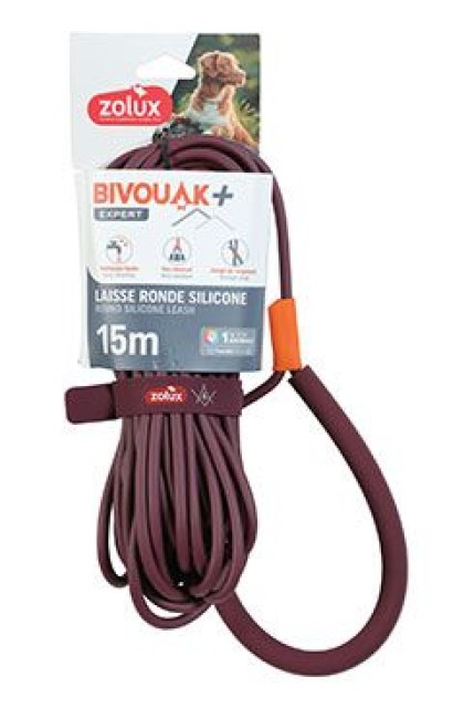 Vodítko pes BIVOUAK kulaté,silik.6mm/15m červená Zolux