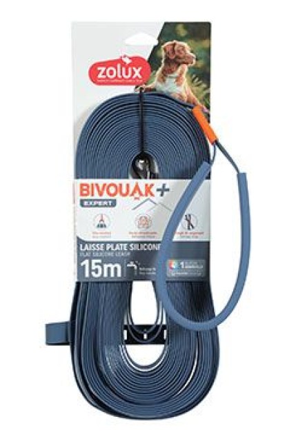 Vodítko pes BIVOUAK ploché,silik.15mm/15m modrá Zolux