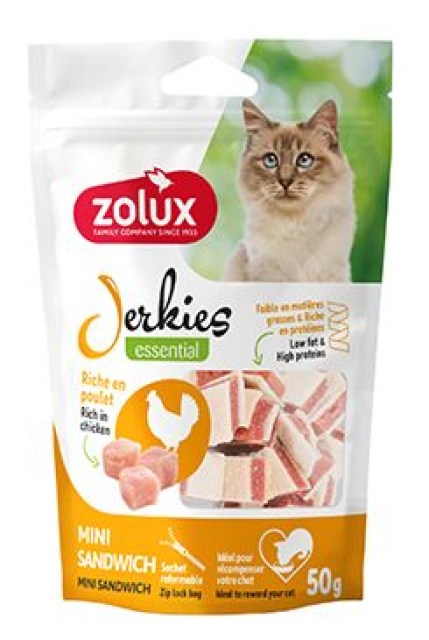Pochoutka kočka JERKIES MINI sandwich kuře 50g Zolux