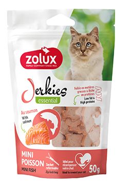 Pochoutka kočka JERKIES MINI rybky losos 50g Zolux